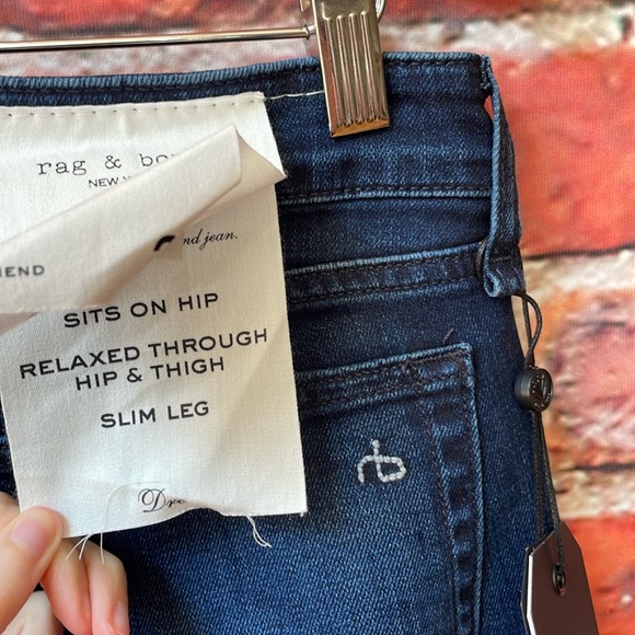 Dark Wash rag & bone Dre Low-Rise Slim Boyfriend Jeans in Bayview - Picture 14 of 17